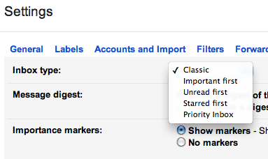 Customize Gmail by choosing an inbox style.